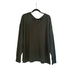 Caracilia Women Long Sleeve Oversized Ribbed Stretch Pullover Top Size XL Black